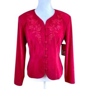 Sheri Martin Blazer Jacket Vintage Floral Embroidered Red (8)